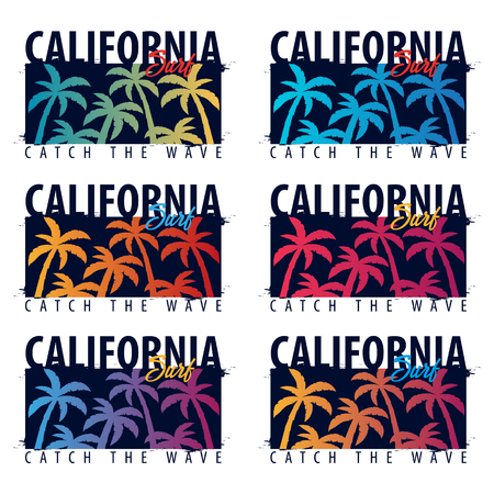 California Surfing graphic with palms. T-shirt design and printのイラスト素材