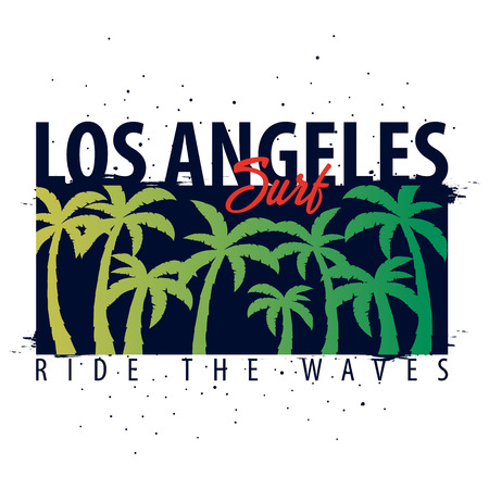 Los Angeles Surfing graphic with palms. T-shirt design and printのイラスト素材