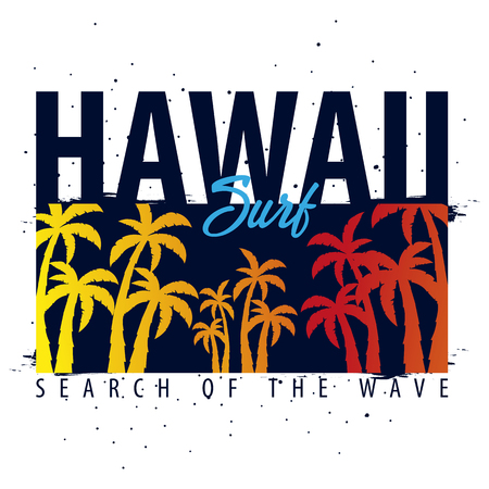 Hawaii Surfing graphic with palms. T-shirt design and printのイラスト素材