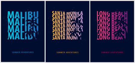 Set of Summer graphics with palms. T-shirt design and printのイラスト素材