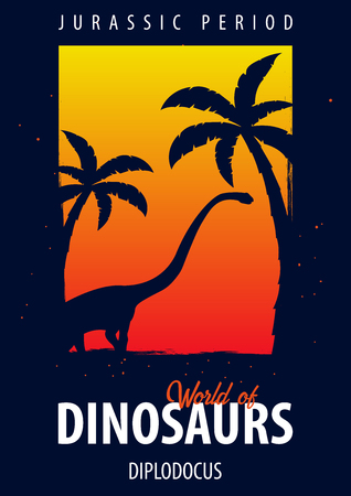 Poster World of dinosaurs. Prehistoric world. Diplodocus. Jurassic periodのイラスト素材