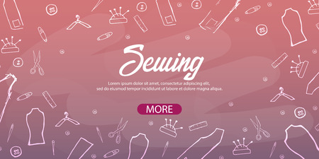 Tailor and seamstress banner. Sewing kit. Needlework, handmade Dressmaking conceptのイラスト素材