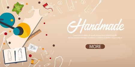 Tailor and seamstress banner. Sewing kit. Needlework, handmade Dressmaking conceptのイラスト素材