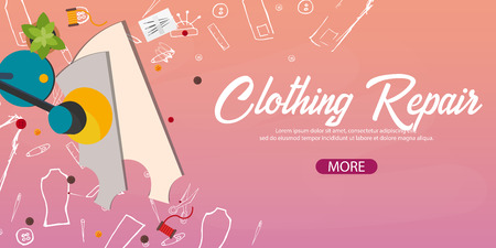 Tailor and seamstress banner. Sewing kit. Needlework, handmade Dressmaking conceptのイラスト素材