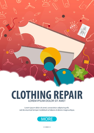 Tailor and seamstress banner. Sewing kit. Needlework, handmade Dressmaking conceptのイラスト素材