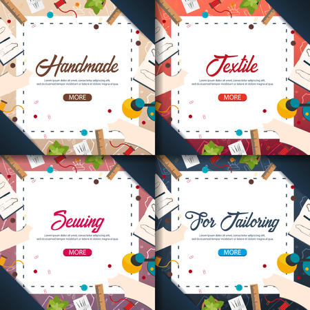 Tailor and seamstress banner. Sewing kit. Needlework, handmade Dressmaking conceptのイラスト素材