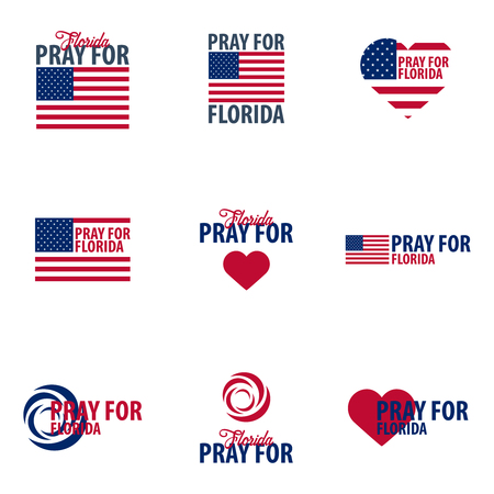 Set of logos or emblems Pray for Florida. Hurricane over Maiami. Vector illustrationのイラスト素材