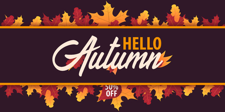 Autumn Background with leaves for shopping sale or promo poster and frame leaflet or web banner. Vector illustration templateのイラスト素材