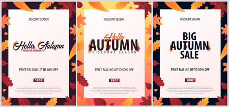 Autumn Background with leaves for shopping sale or promo poster and frame leaflet or web banner. Vector illustration templateのイラスト素材