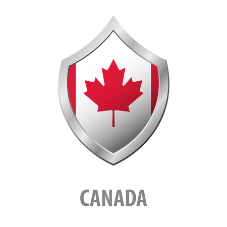 A Canada flag on metal shiny shield vector illustrationのイラスト素材