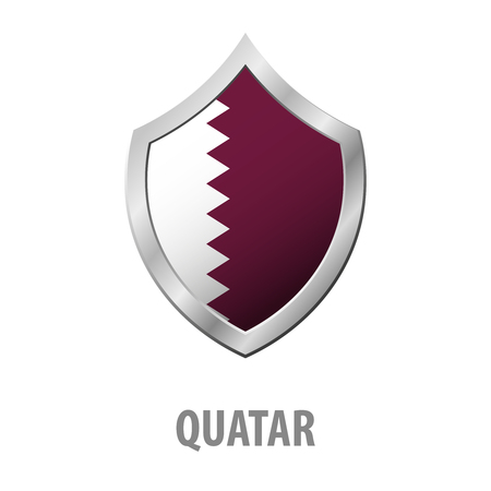 Quatar flag on metal shiny shield vector illustrationのイラスト素材