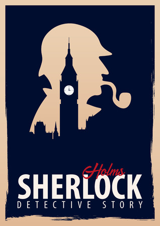 Sherlock Holmes poster. Detective illustration. Illustration with Sherlock Holmes. Baker street 221B. London. Big Banのイラスト素材