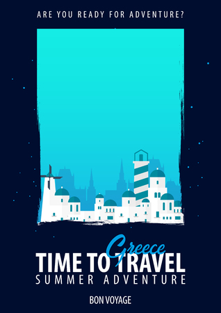 Greece, Europe. Time to Travel. Journey, trip vacation Your adventure Bon Voyageのイラスト素材