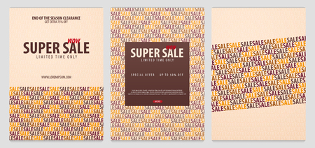 Set of Sale posters or Flyers design. Discount background for the online store, shop, promotional leaflet, poster, banner. Vector illustrationのイラスト素材