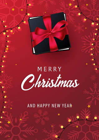 Marry Christmas and Happy New Year poster on red background. Vector illustration.のイラスト素材
