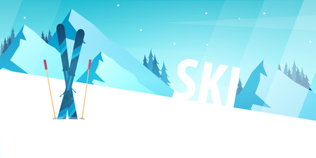 Winter Sport. Ski and Snowboard. Mountain landscape. Sportsman ski slope down. Vector illustrationのイラスト素材