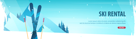 Winter sport. Ski rental horizontal banner illustration.のイラスト素材