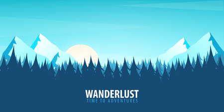 Nature landscape background with silhouettes of mountains and trees. Vector Illustrationのイラスト素材