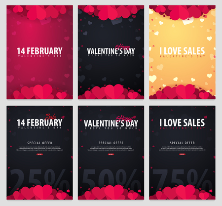 Set of Valentines day sale posters and backgrounds. Wallpaper, flyers, invitation, posters, brochure, voucher, banners Vector illustrationのイラスト素材