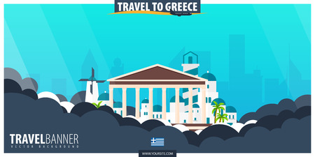 Travel to Greece. Travel and Tourism poster. Vector flat illustrationのイラスト素材