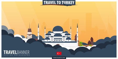 Travel to Turkey. Travel and Tourism poster. Vector flat illustrationのイラスト素材