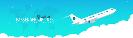 Passenger Airlines. Clouds sky background with airplane. Vector illustrationの写真素材