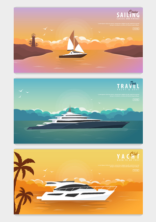 Set of Yacht club and sailing sport banners. Sea travel. Vector illustrationのイラスト素材