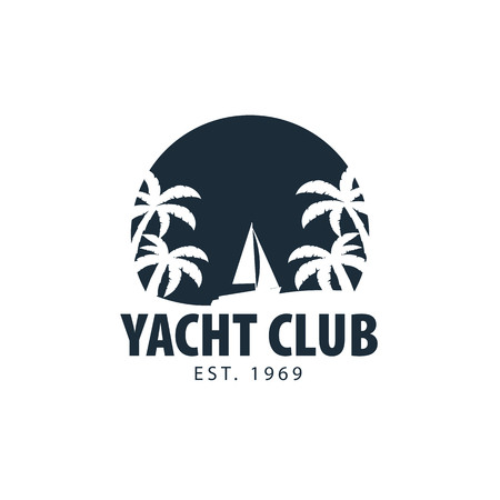 Yacht club and sailing sport logo, labels, emblems and design elements. Sea travel. Vector illustrationのイラスト素材
