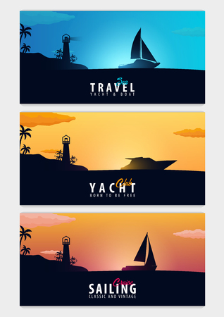 Set of Yacht club and sailing sport banners. Sea travel. Vector illustrationのイラスト素材