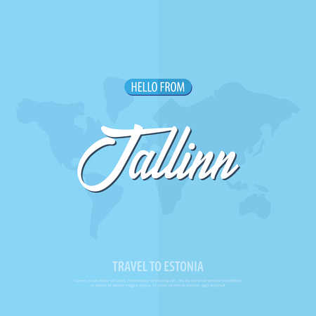 Hello from Tallinn. Travel to Estonia. Touristic greeting card vector illustration.のイラスト素材