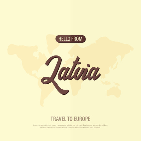 Hello from Latvia. Travel to Europe. Touristic greeting card. Vector illustrationのイラスト素材