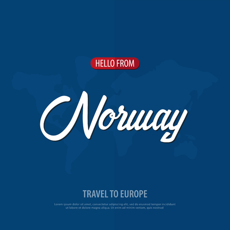 Hello from Norway. Travel to Europe. Touristic greeting card. Vector illustrationの写真素材