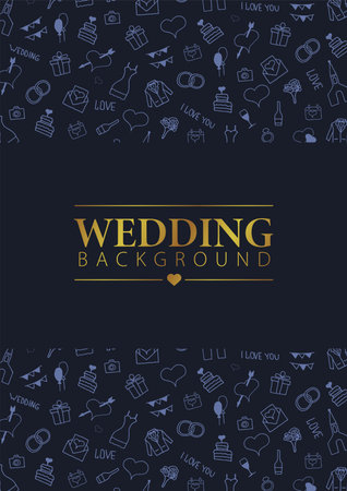 Wedding Background with hand draw doodle elements. Vector Illustrationのイラスト素材