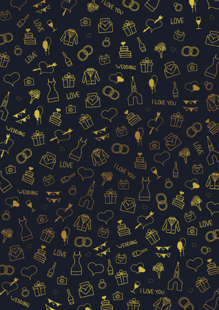 Wedding Background with hand draw doodle elements. Vector Illustrationのイラスト素材