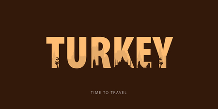Turkey. Travel bunner with silhouettes of sights. Time to travel. Vector illustrationの写真素材