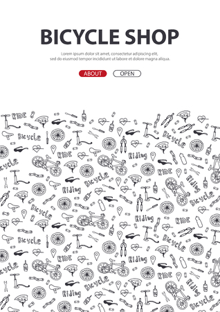 Doodle vector illustration of bicycle. Concept of biking lifestyle and adventure for web banners, printed materialsのイラスト素材