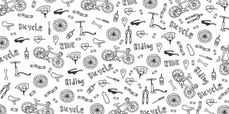 Doodle vector illustration of bicycle. Concept of biking lifestyle and adventure for web banners, printed materialsのイラスト素材