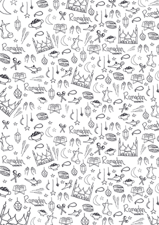 Illustration of Ramadan Kareem with hand draw doodle backgroundのイラスト素材