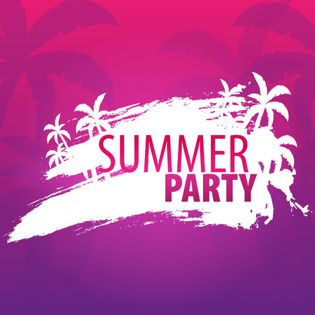 Summer tropical background with palms and sunset. Summer placard poster flyer invitation card. Summer time. Vector Illustrationのイラスト素材
