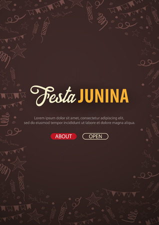 Festa Junina background with hand draw doodle elements. Brazil or Latin American holiday. Vector illustrationのイラスト素材
