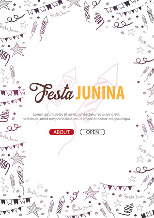 Festa Junina background with hand draw doodle elements. Brazil or Latin American holiday. Vector illustrationの写真素材