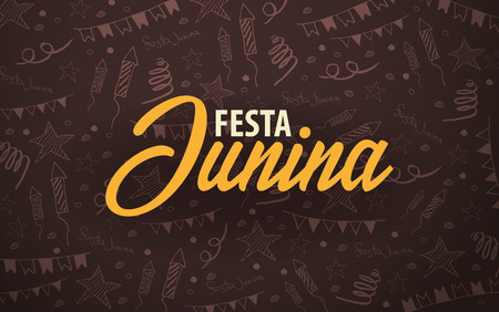 Festa Junina background with hand draw doodle elements. Brazil or Latin American holiday. Vector illustrationの写真素材