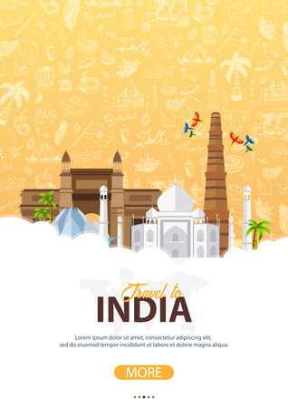 India Travel Banner Indian Hand Drawn Doodles On Background