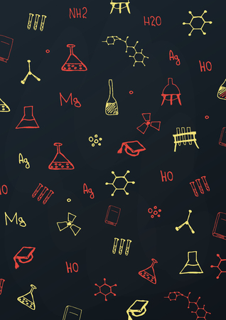 Chemistry School subject with hand-draw doodles. Education banner. Vector illustrationのイラスト素材