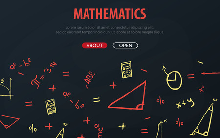 Mathematics School subject with hand-draw doodles. Education banner. Vector illustrationのイラスト素材