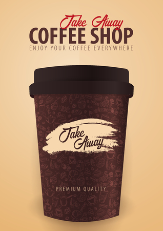 Take Away coffee cup with the hand-draw doodle elements on the background. Coffee poster for adsのイラスト素材