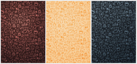 Set of Coffee background swith hand-draw doodle elementsのイラスト素材