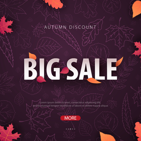 Autumn Background with leaves for shopping sale or promo poster and frame leaflet or web banner. Vector illustration templateのイラスト素材
