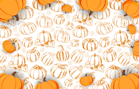 Autumn Backgrounds with Pumpkin for shopping sale, promo poster and frame leaflet, web banner. Vector illustration templateの写真素材