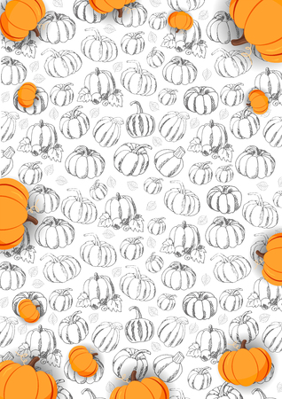 Autumn Background with Pumpkin for shopping sale, promo poster and frame leaflet, web banner. Vector illustration templateの写真素材